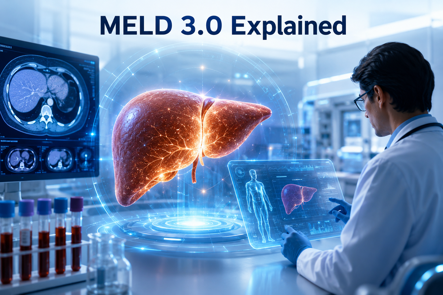 Timeline showing the evolution of the MELD score from 2002 to MELD 3.0 in 2023